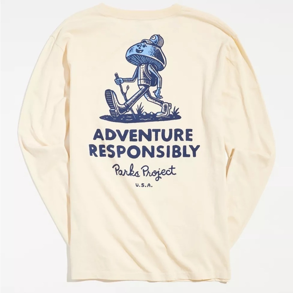 Parks Project Adventure Responsibly Long Sleeve Tee, Cream, Small, NWT